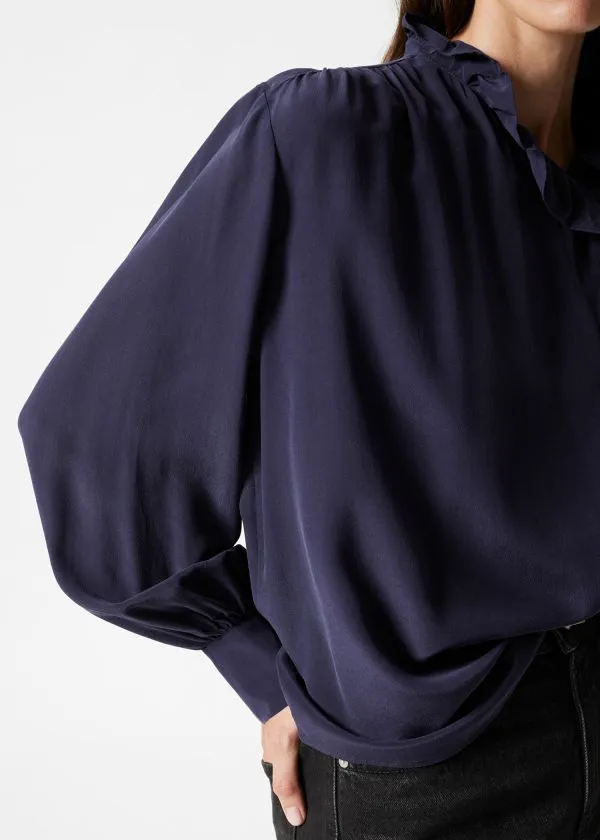 Women Blouses and Shirts and Other Stories Ruffled Silk Blouse Navy