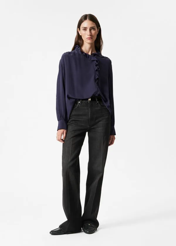 Women Blouses and Shirts and Other Stories Ruffled Silk Blouse Navy