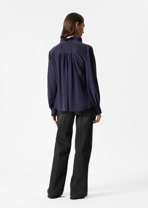 Women Blouses and Shirts and Other Stories Ruffled Silk Blouse Navy