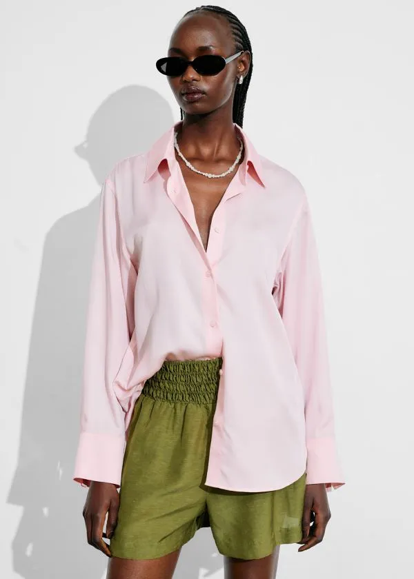Women Blouses and Shirts and Other Stories Satin Shirt Light Pink