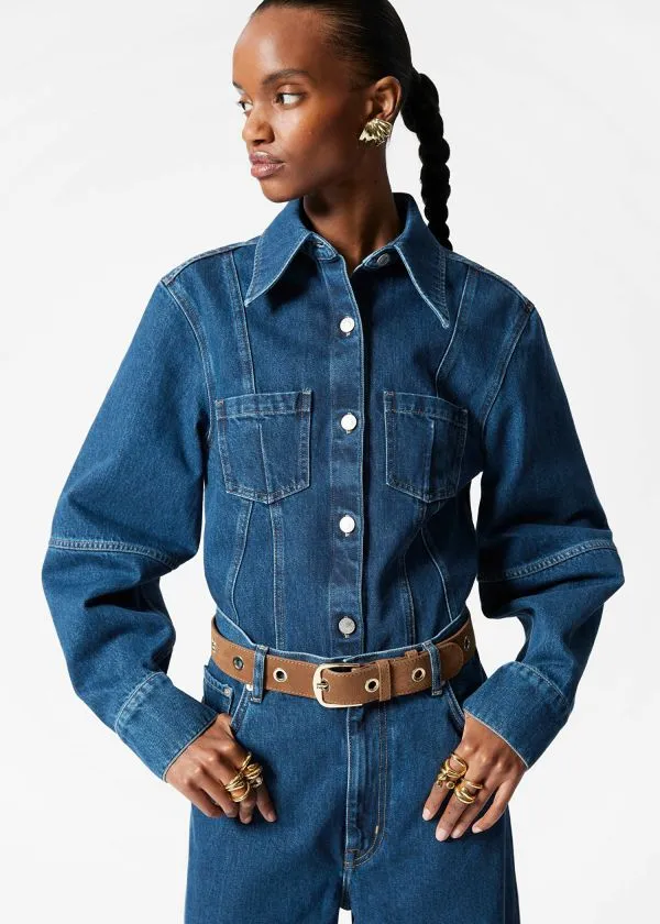 Women Blouses and Shirts and Other Stories Tapered Denim Shirt Mid Blue
