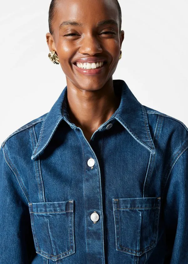 Women Blouses and Shirts and Other Stories Tapered Denim Shirt Mid Blue