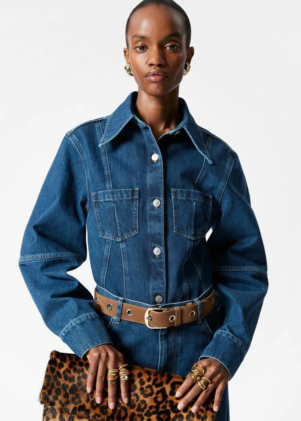 Women Blouses and Shirts and Other Stories Tapered Denim Shirt Mid Blue