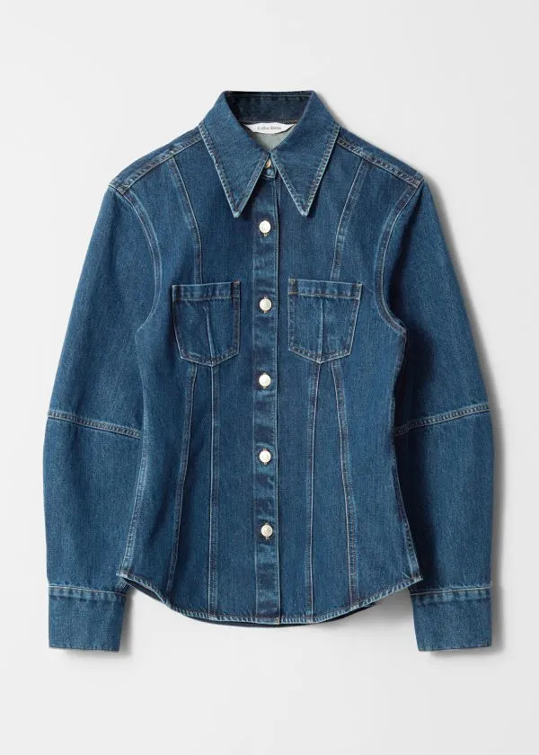Women Blouses and Shirts and Other Stories Tapered Denim Shirt Mid Blue
