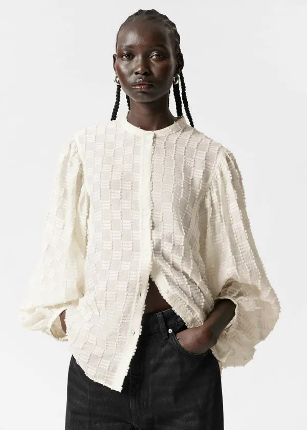Women Blouses and Shirts and Other Stories Textured Voluminous Sleeve Blouse White