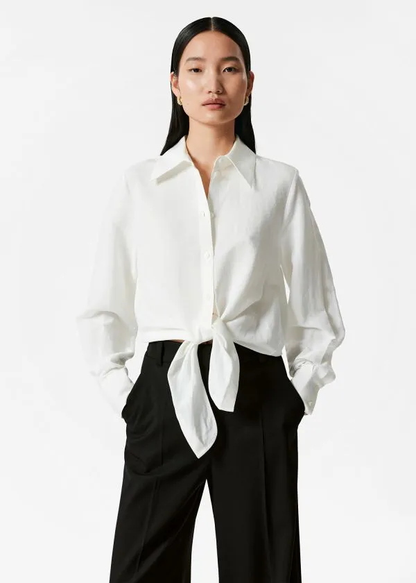 Women Blouses and Shirts and Other Stories TieFront Shirt White