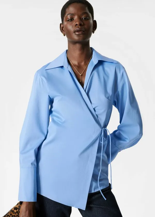 Women Blouses and Shirts and Other Stories WrapTie Shirt Mid Blue