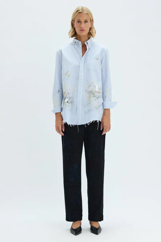 Women Blue Stripe Painter Shirt Raquel Allegra Sweaters and Knits