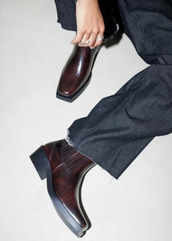 Women Boots and Other Stories Leather Biker Chelsea Boots Burgundy