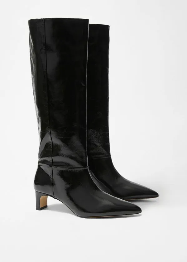 Women Boots and Other Stories PointedToe KneeHigh Boots Black Patent Leather