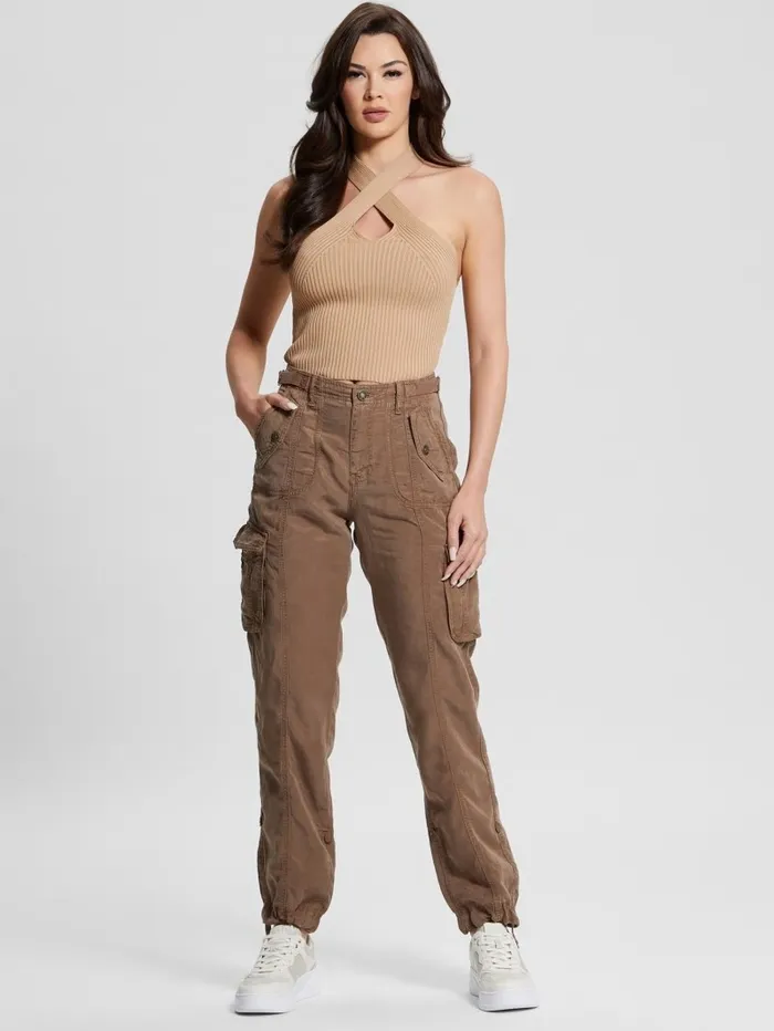 Women Bottoms GUESS Eco Nessi Cargo Pants Silk Taupe Multi