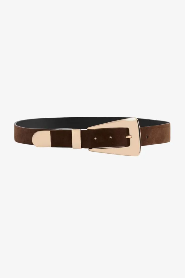 Women BROOKLYN Suede Belt Brown and Gold LAMARQUE Belts