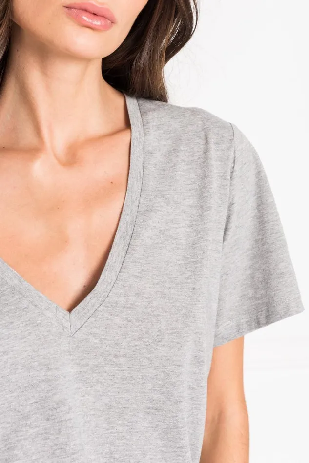 Women CECILIA Deep Vneck Tee Heather Grey LAMARQUE Tops