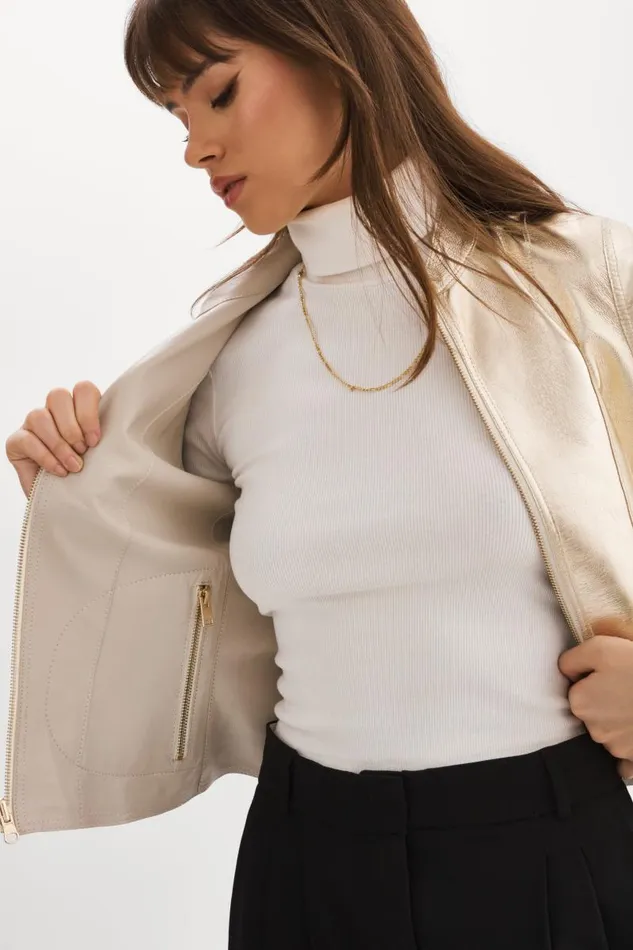 Women CHAPIN Reversible Leather Bomber Bonegold LAMARQUE Leather Jackets Women CHAPIN Reversible Leather Bomber Bonegold LAMARQUE Leather Jackets