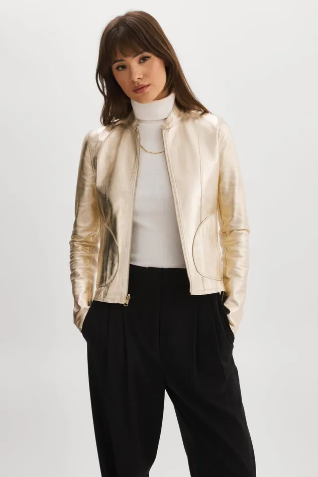 Women CHAPIN Reversible Leather Bomber Bonegold LAMARQUE Leather Jackets Women CHAPIN Reversible Leather Bomber Bonegold LAMARQUE Leather Jackets