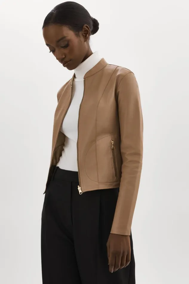 Women CHAPIN Reversible Leather Bomber Mochagold LAMARQUE Leather Jackets