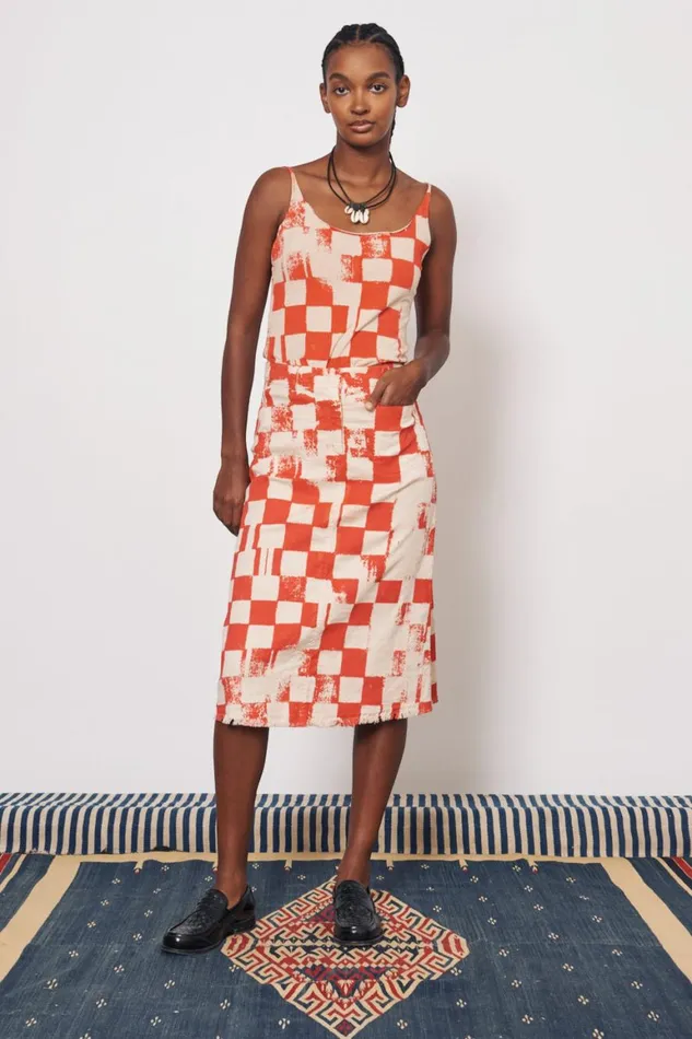 Women Check Camel And Tomato Dakar Tank Top Raquel Allegra Tops