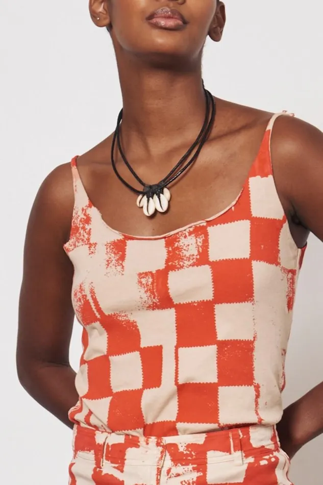 Women Check Camel And Tomato Dakar Tank Top Raquel Allegra Tops