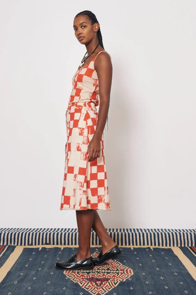 Women Check Camel And Tomato Dakar Tank Top Raquel Allegra Tops
