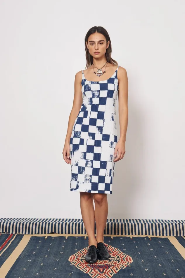 Women Check Ice Blue And Midnight Dakar Tank Dress Raquel Allegra Dresses