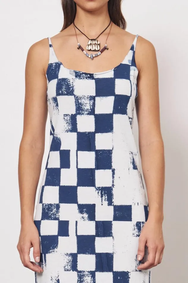 Women Check Ice Blue And Midnight Dakar Tank Dress Raquel Allegra Dresses