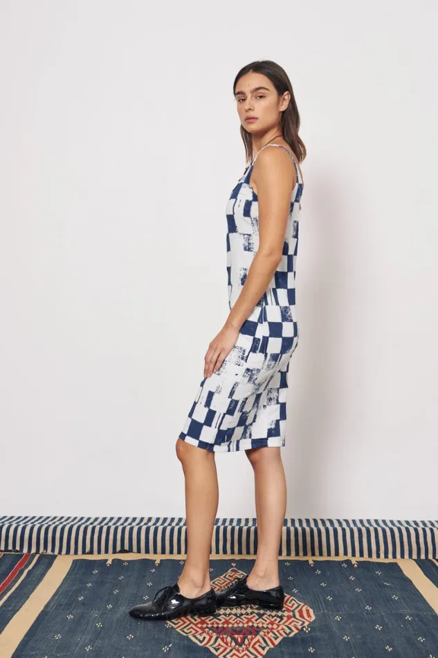 Women Check Ice Blue And Midnight Dakar Tank Dress Raquel Allegra Dresses