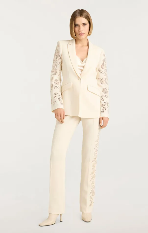 Women Cinq Sept Blazers Cutout Paisley Embellished Cheyenne Blazer Gardenia
