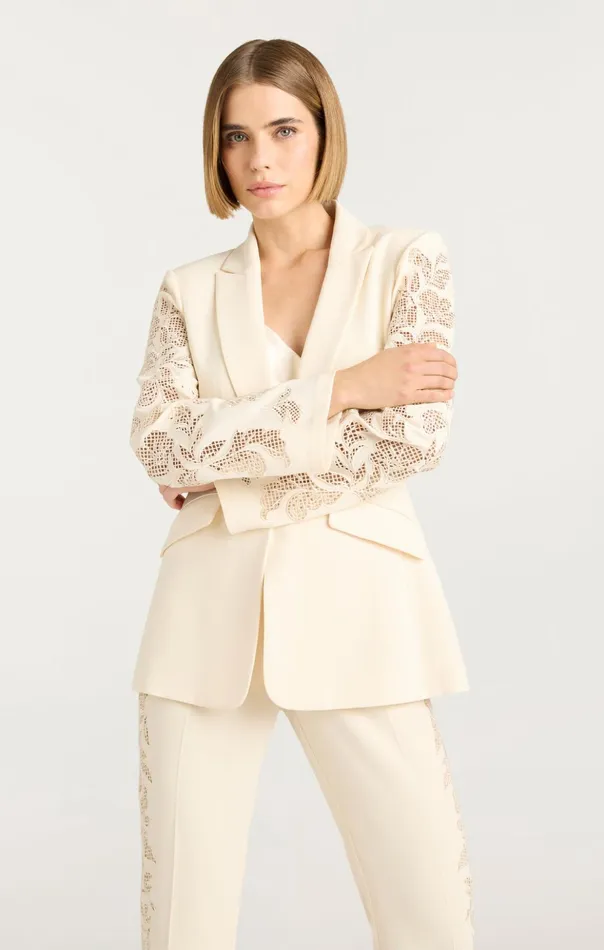 Women Cinq Sept Blazers Cutout Paisley Embellished Cheyenne Blazer Gardenia