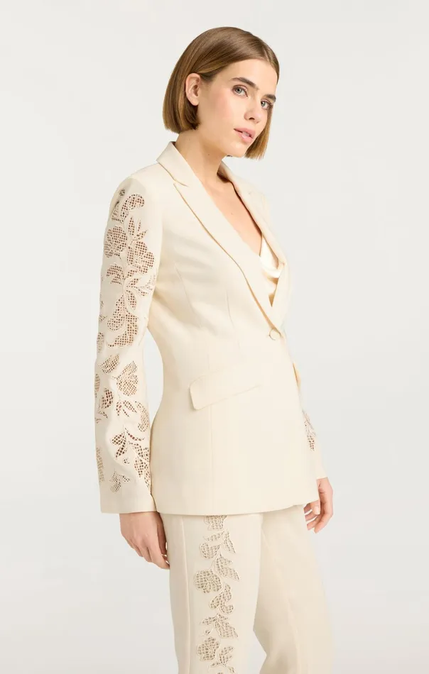 Women Cinq Sept Blazers Cutout Paisley Embellished Cheyenne Blazer Gardenia