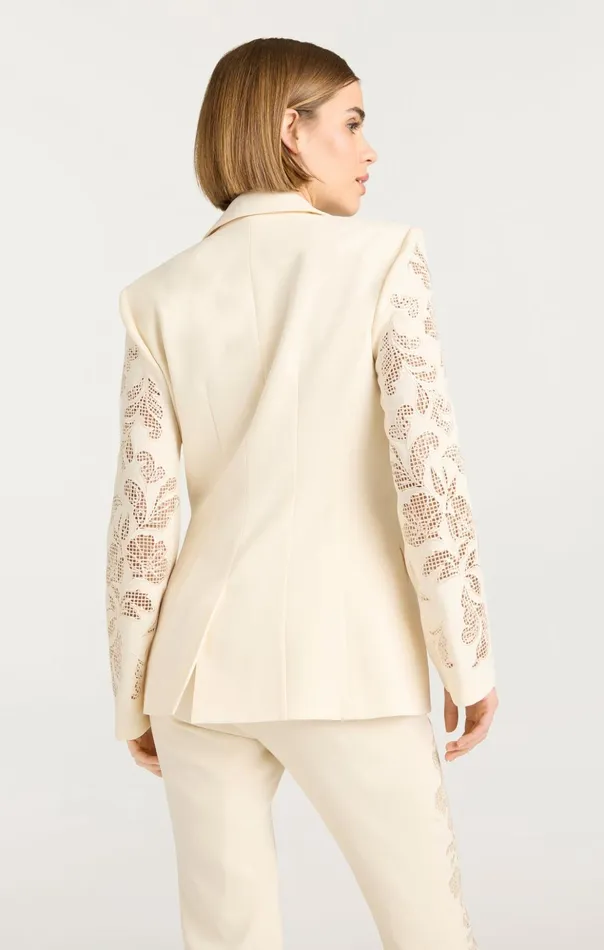 Women Cinq Sept Blazers Cutout Paisley Embellished Cheyenne Blazer Gardenia