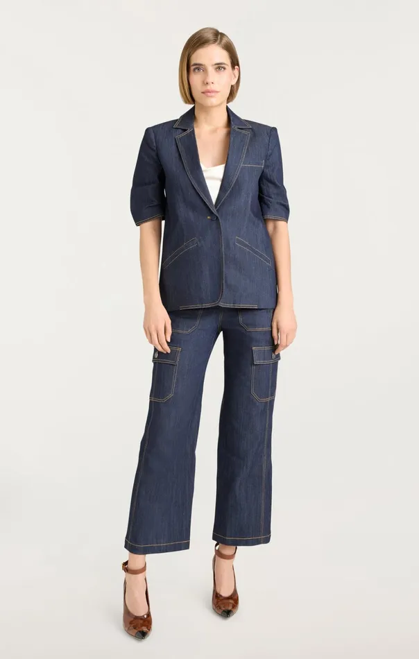 Women Cinq Sept Blazers Denim Short Sleeve Khloe Blazer Indigo