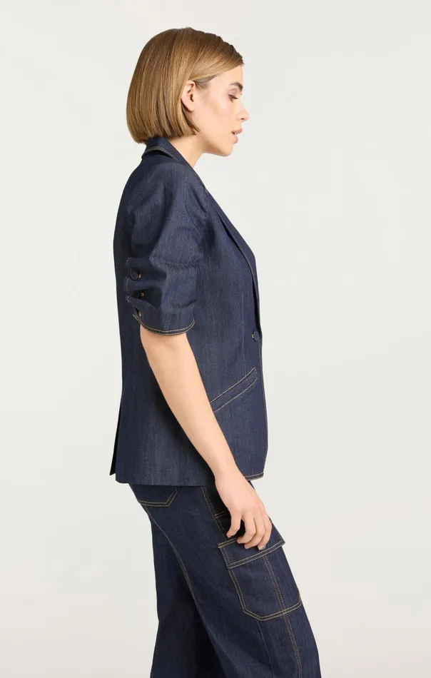 Women Cinq Sept Blazers Denim Short Sleeve Khloe Blazer Indigo