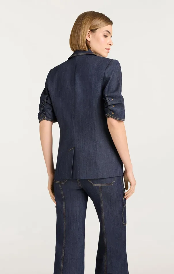 Women Cinq Sept Blazers Denim Short Sleeve Khloe Blazer Indigo