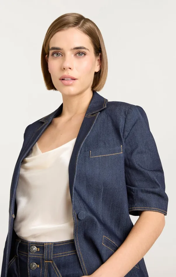 Women Cinq Sept Blazers Denim Short Sleeve Khloe Blazer Indigo