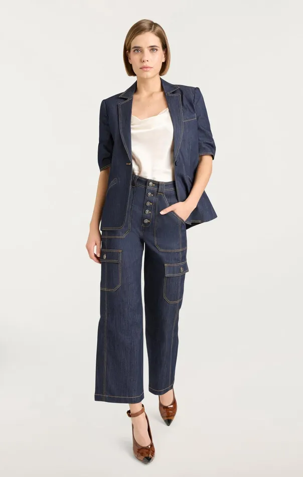 Women Cinq Sept Blazers Denim Short Sleeve Khloe Blazer Indigo