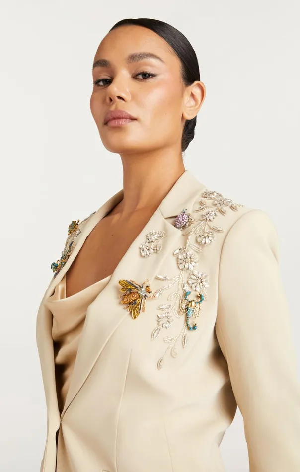Women Cinq Sept Blazers Diamond Vines Khloe Blazer Khakisilver