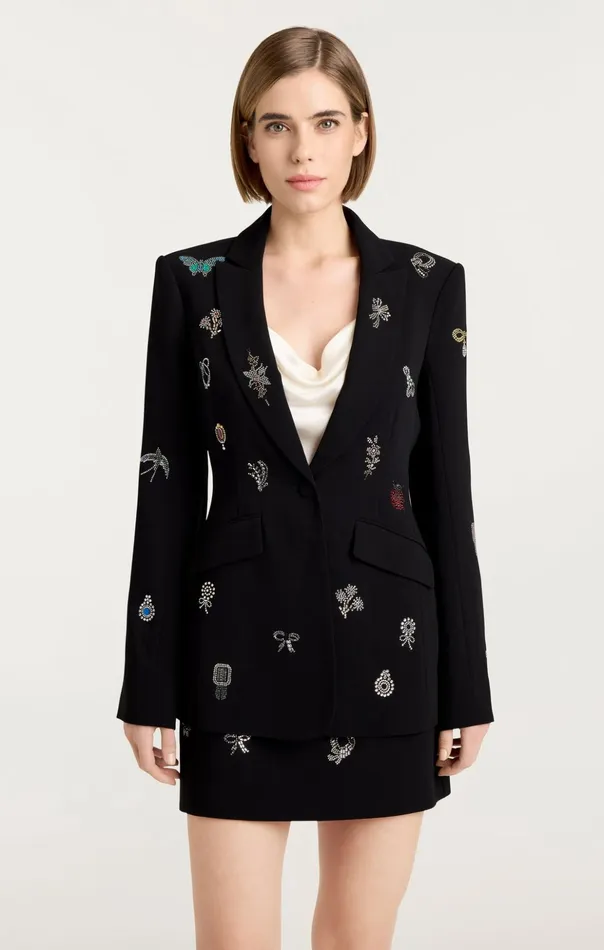 Women Cinq Sept Blazers Heatset Brooches Embellished Cheyenne Blazer Black Multi