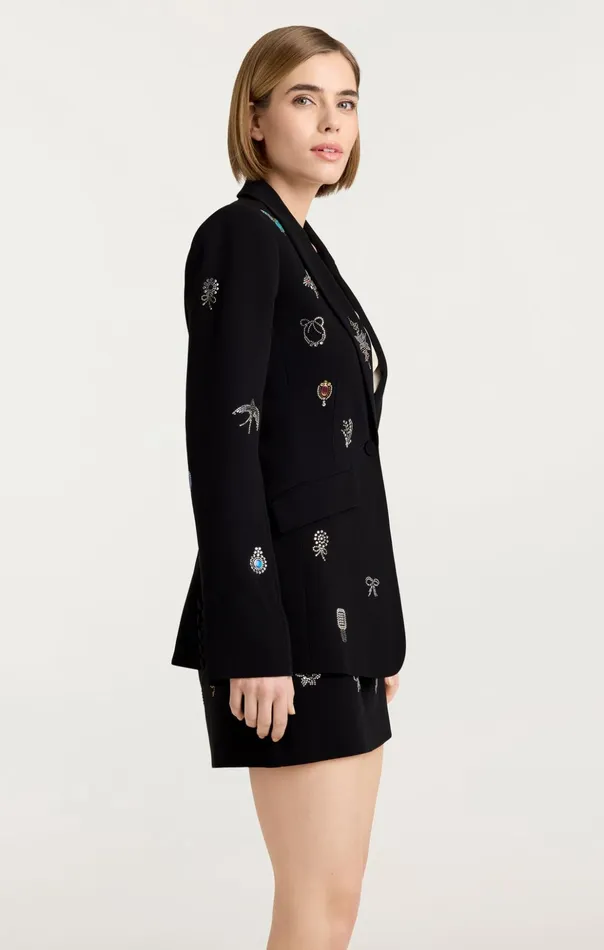 Women Cinq Sept Blazers Heatset Brooches Embellished Cheyenne Blazer Black Multi