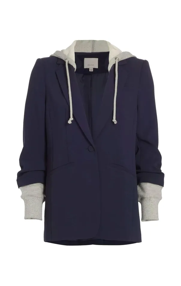 Women Cinq Sept Blazers Hooded Khloe Jacket Navyheather Grey