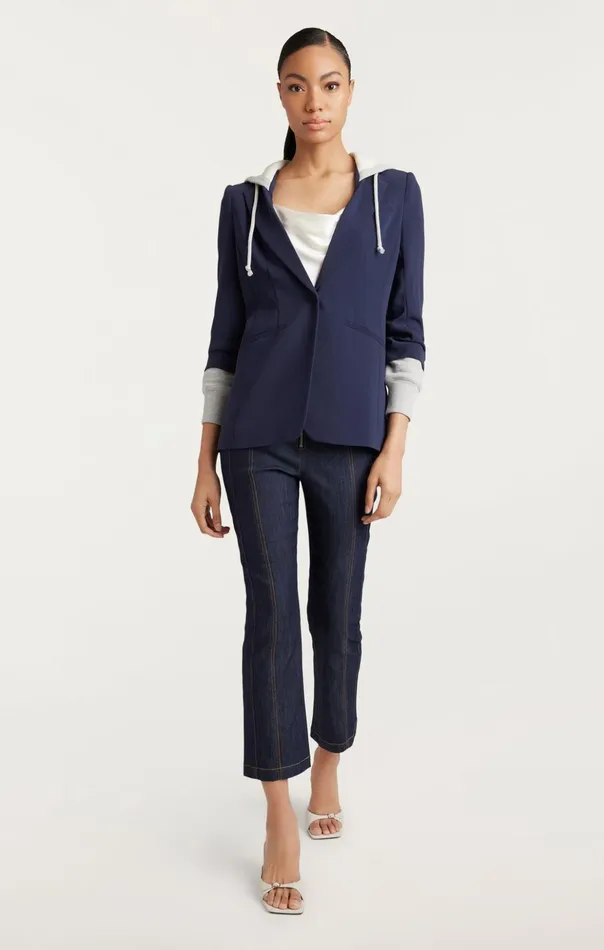 Women Cinq Sept Blazers Hooded Khloe Jacket Navyheather Grey