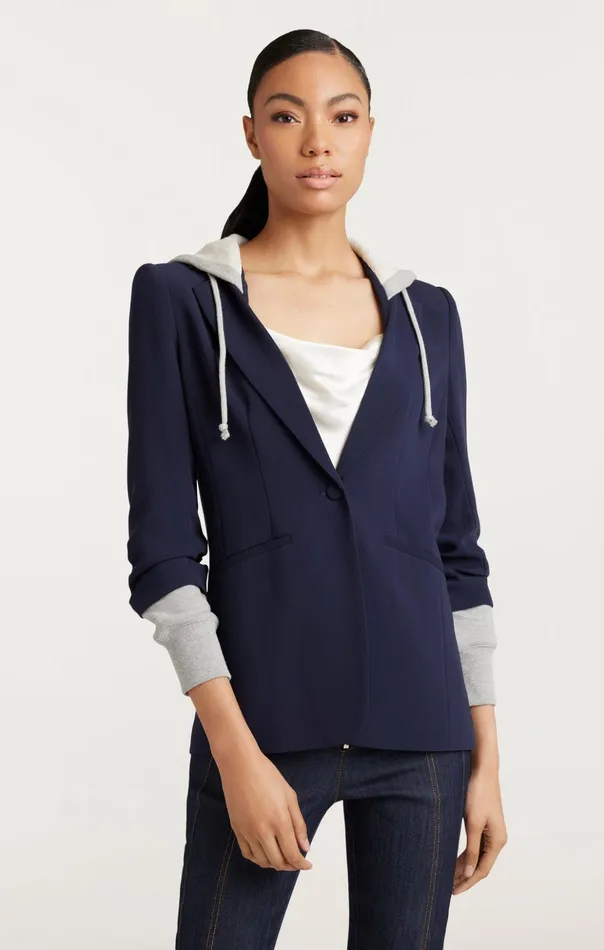 Women Cinq Sept Blazers Hooded Khloe Jacket Navyheather Grey