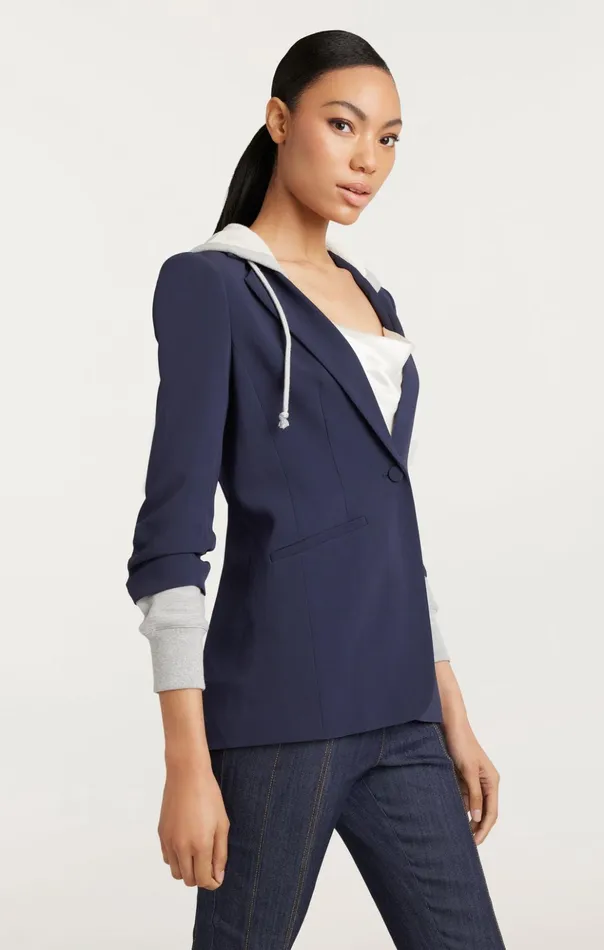 Women Cinq Sept Blazers Hooded Khloe Jacket Navyheather Grey