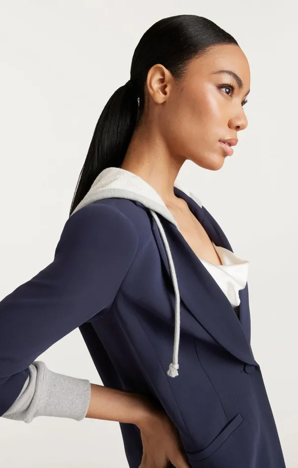 Women Cinq Sept Blazers Hooded Khloe Jacket Navyheather Grey