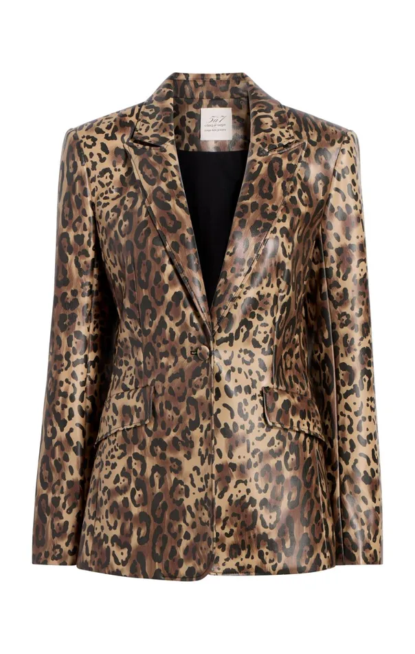 Women Cinq Sept Blazers Leopard Vegan Leather Cheyenne Blazer Blacksahara