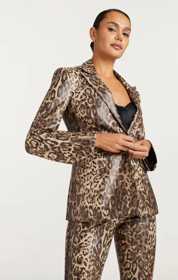 Women Cinq Sept Blazers Leopard Vegan Leather Cheyenne Blazer Blacksahara
