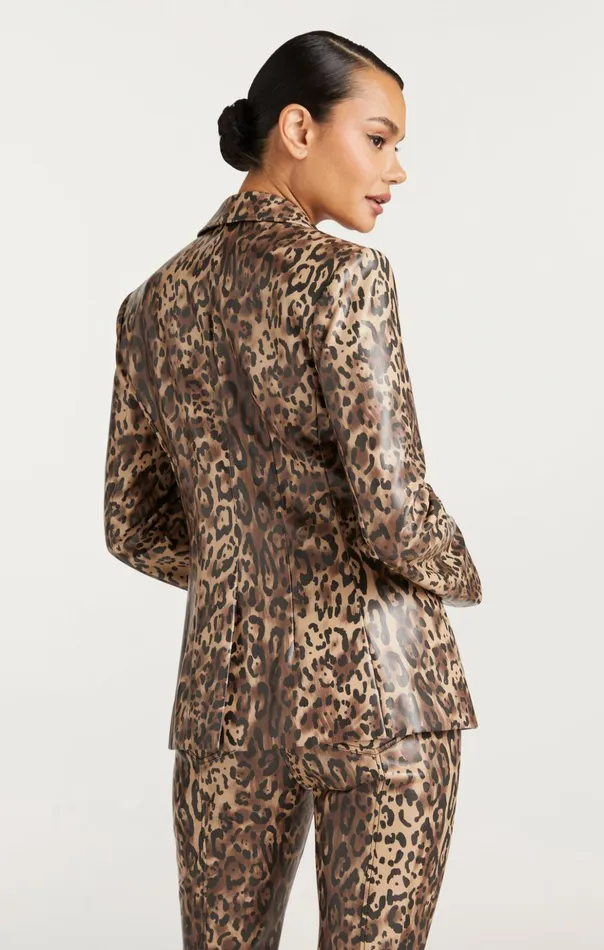 Women Cinq Sept Blazers Leopard Vegan Leather Cheyenne Blazer Blacksahara