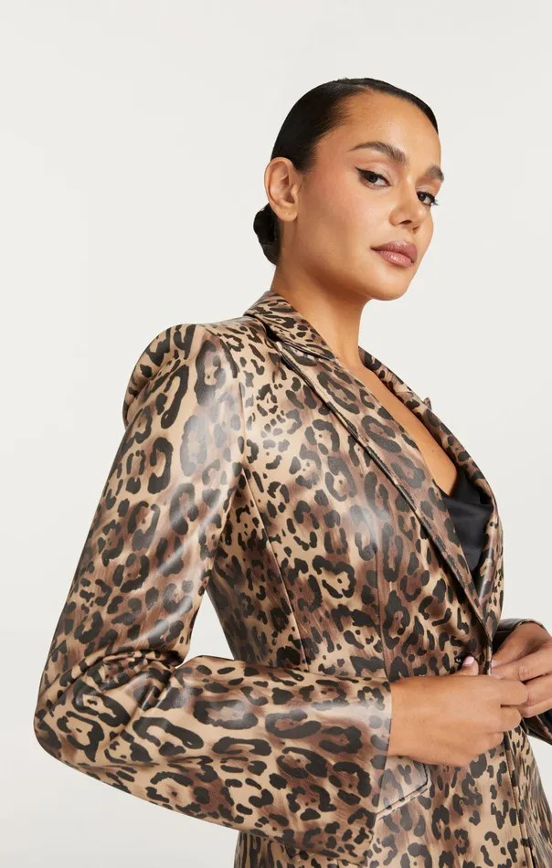 Women Cinq Sept Blazers Leopard Vegan Leather Cheyenne Blazer Blacksahara