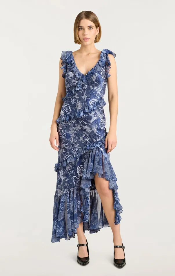 Women Cinq Sept Cocktail and Evening Indigo Floral Ora Dress Indigo Multi