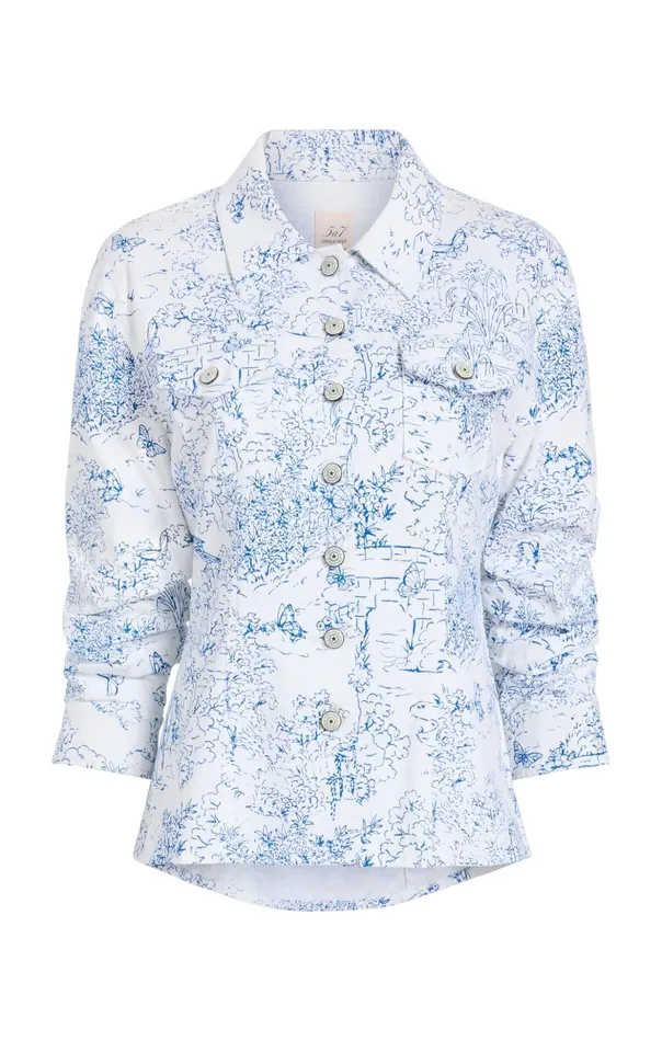Women Cinq Sept Jackets Garden Toile Scrunched Canyon Jacket Whiteblue