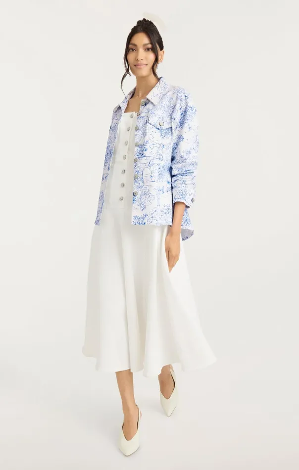 Women Cinq Sept Jackets Garden Toile Scrunched Canyon Jacket Whiteblue